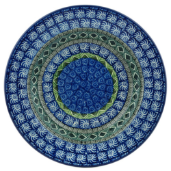 Polish Pottery Pasta or Soup Bowl - 10" - Aztec Blue and Green
