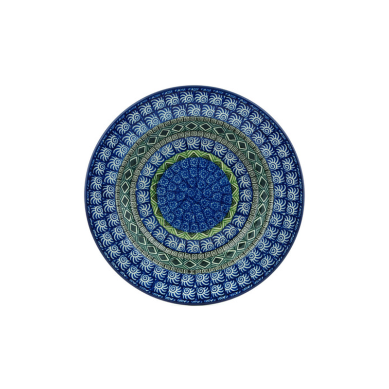 Polish Pottery Pasta or Soup Bowl - 10" - Aztec Blue and Green