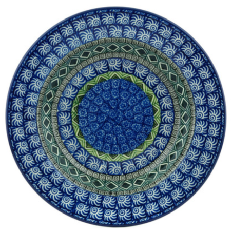 Polish Pottery Pasta or Soup Bowl - 10" - Aztec Blue and Green