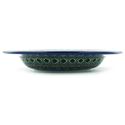 Polish Pottery Pasta or Soup Bowl 10" Aztec Blue and Green