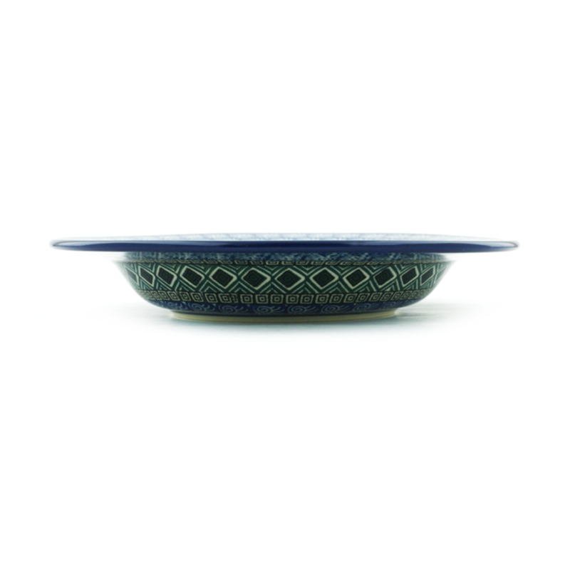 Polish Pottery Pasta or Soup Bowl 10" Aztec Blue and Green