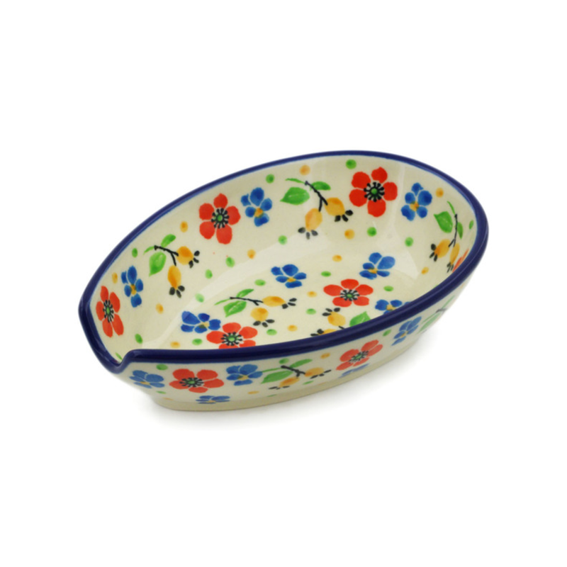 Polish Pottery Spoon Rest - 5" - Colorful Garden
