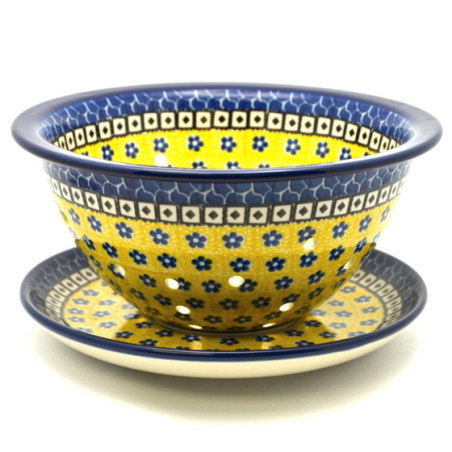 Polish Pottery Berry Bowl / Colander with Saucer - Sunburst