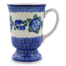 Polish Pottery Pedestal Mug - 8 oz - Blue Poppy