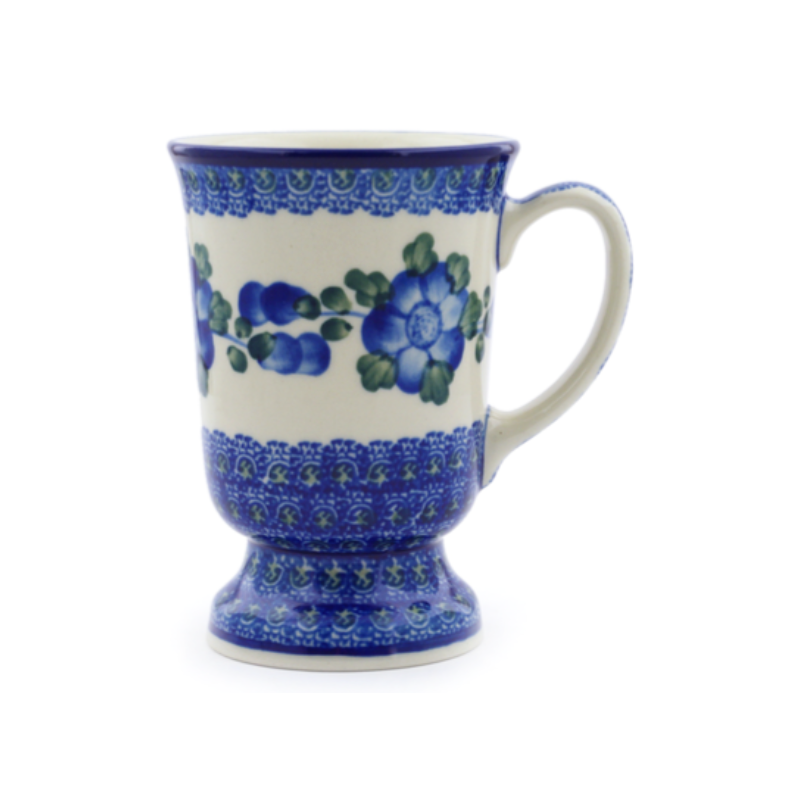 Polish Pottery Pedestal Mug - 8 oz - Blue Poppy
