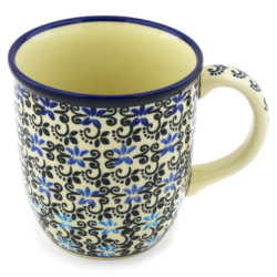 Polish Pottery Mug - 12 oz - Black and Blue Lace