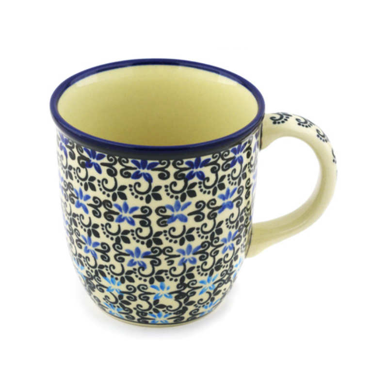 Polish Pottery Mug - 12 oz - Black and Blue Lace