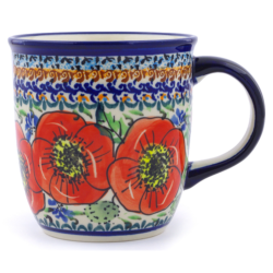 Polish Pottery Mug - 12 oz - Red Poppies - Unikat