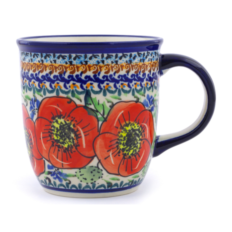 Polish Pottery Mug - 12 oz - Red Poppies - Unikat