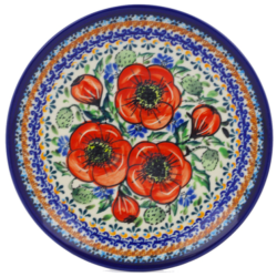 Polish Pottery Plate - 8" - Red Poppies - Unikat