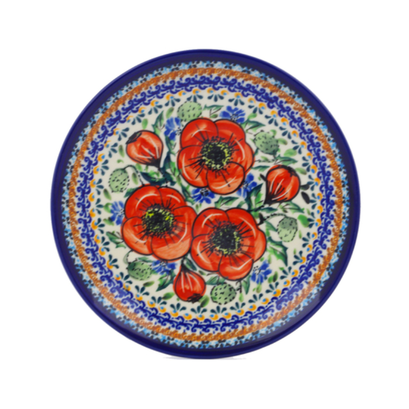 Polish Pottery Plate - 8" - Red Poppies - Unikat