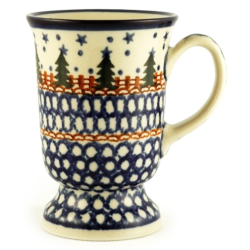 Polish Pottery Pedestal Mug - 8 oz - Pines