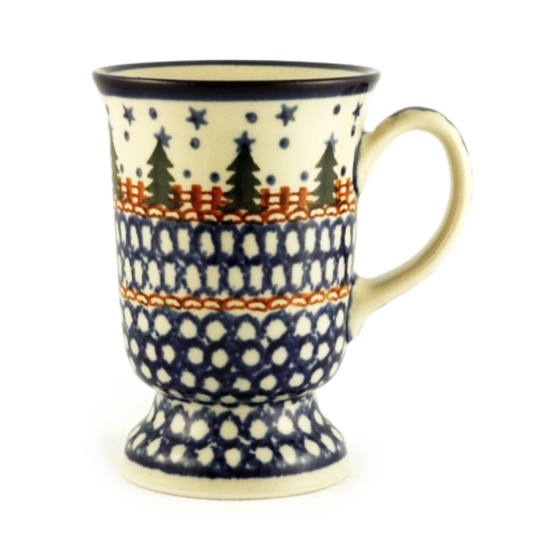 Polish Pottery Pedestal Mug - 8 oz - Pines
