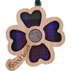 Scottish Clover Sixpence Tartan Wooden Ornament Handcrafted in Scotland