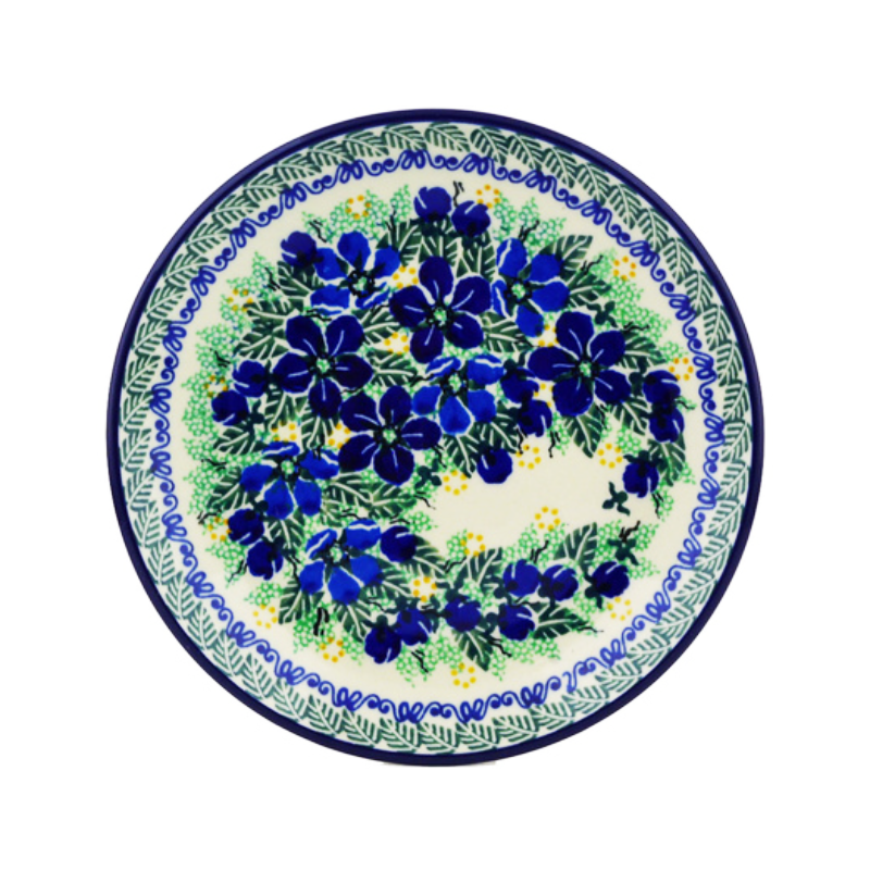 Polish Pottery Plate - 8" - Blue Starflower - Unikat