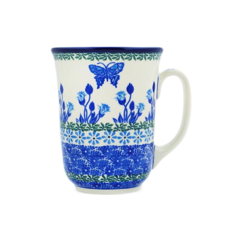 Polish Pottery Bistro Mug - 16 oz - Butterfly Garden