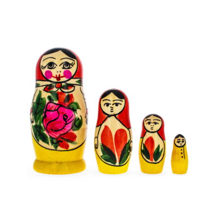 Set of 4 Nesting Dolls - 4" - Red and Yellow - Made in Czechia