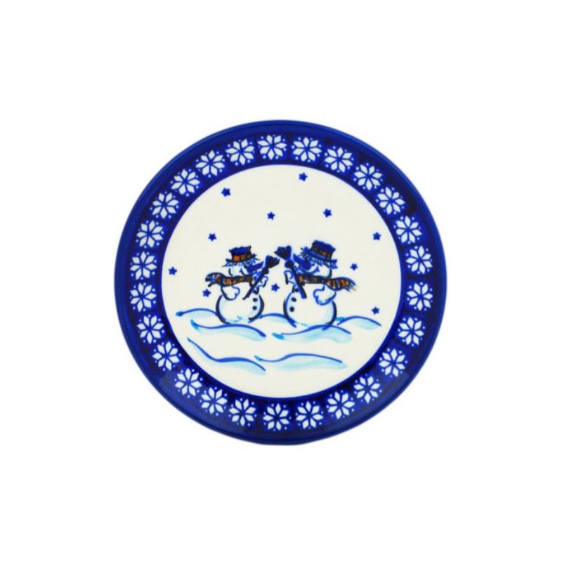 Polish Pottery Plate - 6" - Snowmen