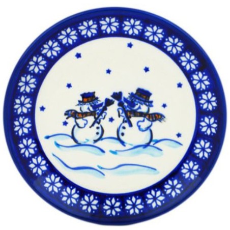 Polish Pottery Plate - 6" - Snowmen