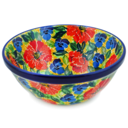 Polish Pottery Bowl - 5.5" - Poppies and Pansies - Unikat