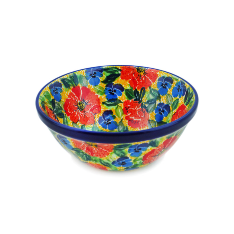 Polish Pottery Bowl - 5.5" - Poppies and Pansies - Unikat