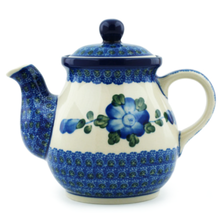 Polish Pottery Tea or Coffee Pot - 20 oz. - Blue Poppy