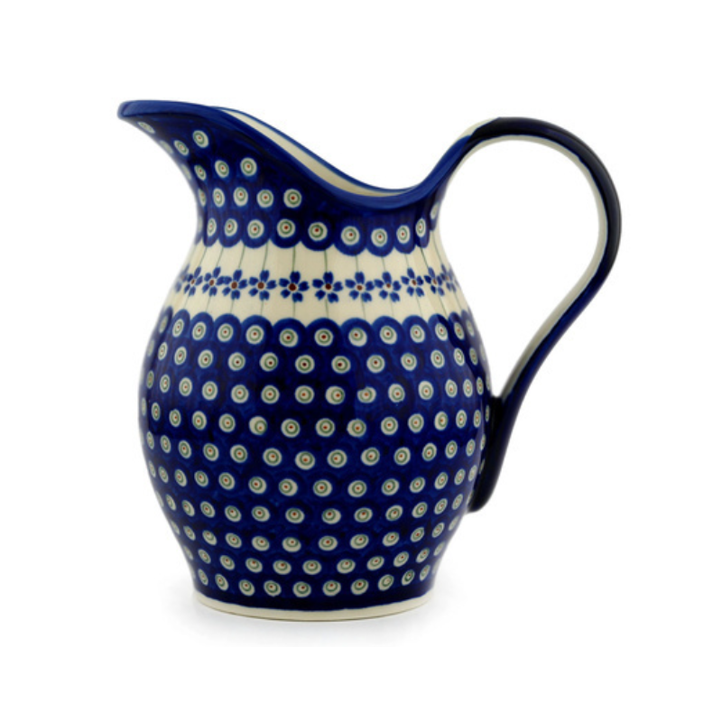 Polish Pottery Pitcher - 64 oz - Floral Peacock