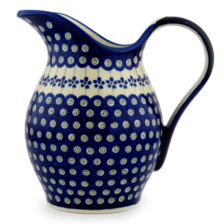 Polish Pottery Pitcher - 64 oz - Floral Peacock
