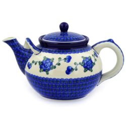Polish Pottery Tea or Coffee Pot - 61 oz. - Blue Poppy