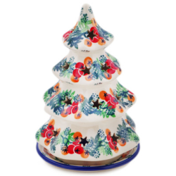 Polish Pottery 7" Christmas Tree Luminary - Red Berries