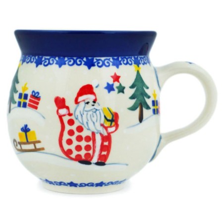 Polish Pottery Bubble Mug - 12 oz - Santa with Gifts - Unikat
