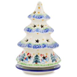 Polish Pottery 7" Christmas Tree Luminary - Trees and Bells