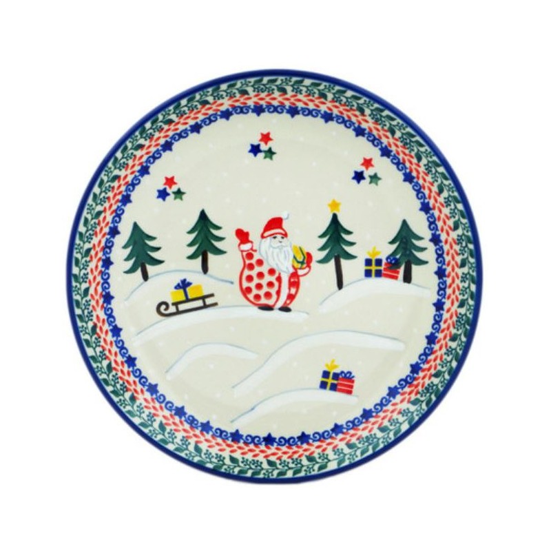 Polish Pottery Plate - 8" - Santa with Gifts - Unikat