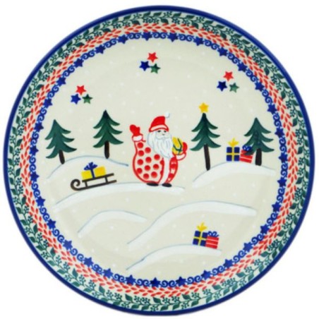 Polish Pottery Plate - 8" - Santa with Gifts - Unikat