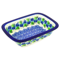 Polish Pottery Rectangular Baker with Grip Lip - 10" - Blue Phlox