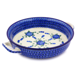 Polish Pottery Round Baker - 10" - Blue Poppy
