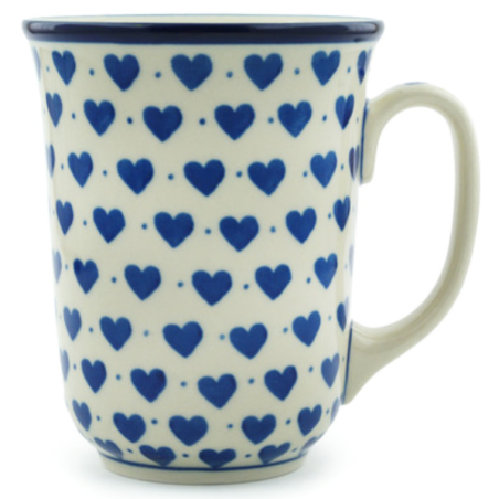 Polish Pottery Bistro Mug - 16 oz - Blue Hearts