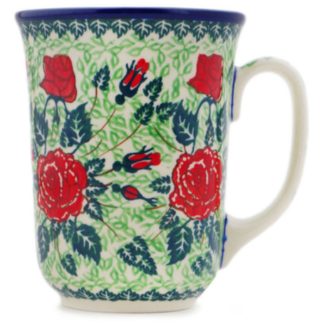 Polish Pottery Bistro Mug - 16 oz - Rose Garden - Unikat