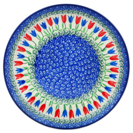 Polish Pottery Plate - 10" - Blue Tulip Garden