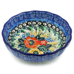 Polish Pottery Scalloped Bowl - 5" - Poppy Garden - Unikat