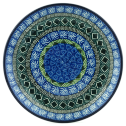 Polish Pottery Plate - 8" - Aztec Blue and Green