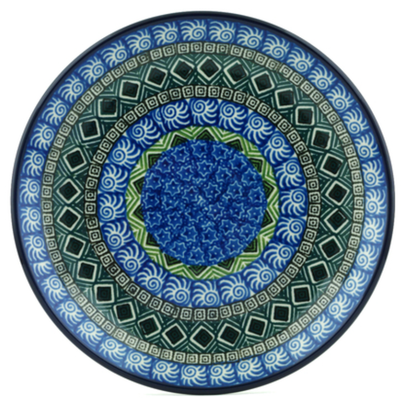 Polish Pottery Plate - 8" - Aztec Blue and Green