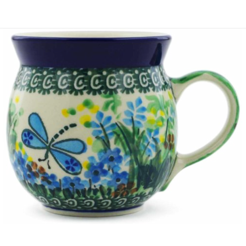Polish Pottery Bubble Mug - 8 oz - Dragonfly - Unikat