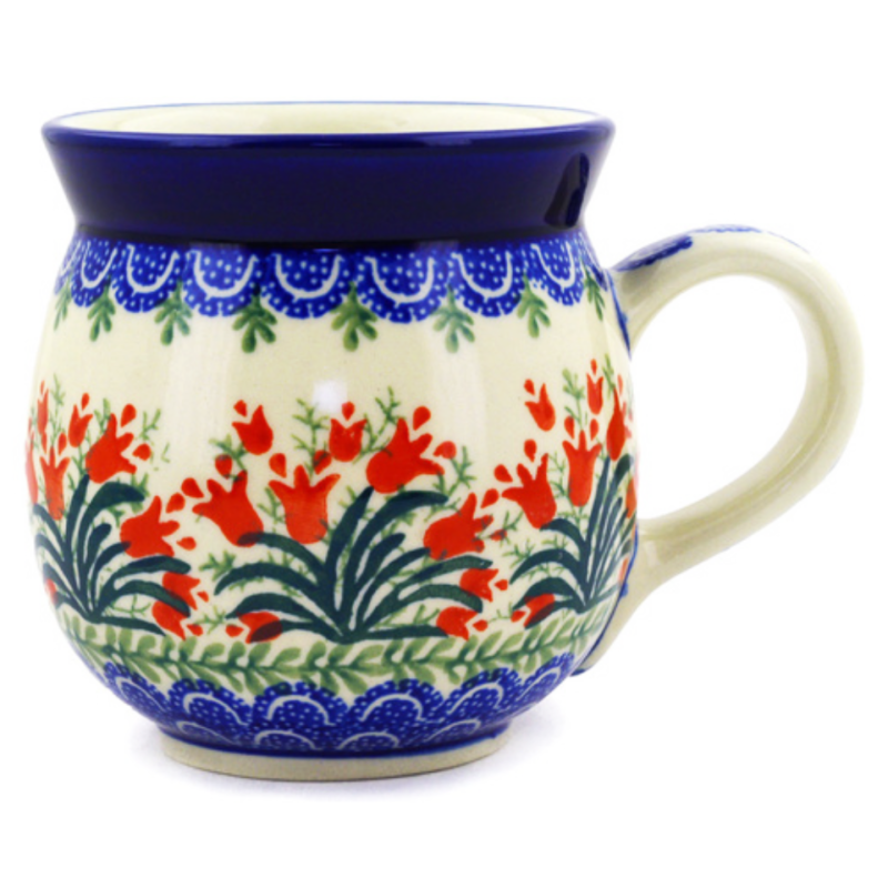 Polish Pottery Bubble Mug - 16 oz - Crimson Bells