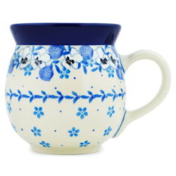 Polish Pottery Bubble Mug - 16 oz - White Pansies