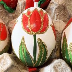 Eggshell Ornament Red Tulips