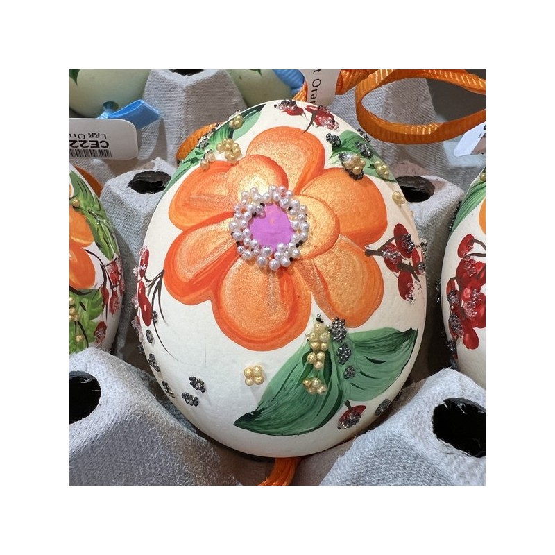 Eggshell Ornament Orange Flowers