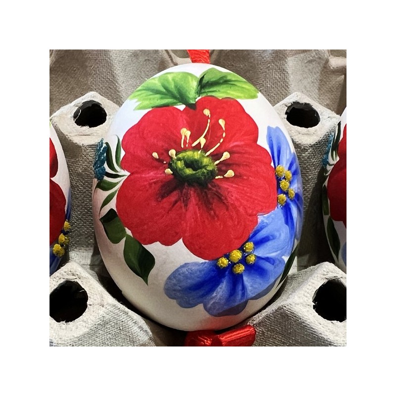 Eggshell Ornament Red and Blue Poppies
