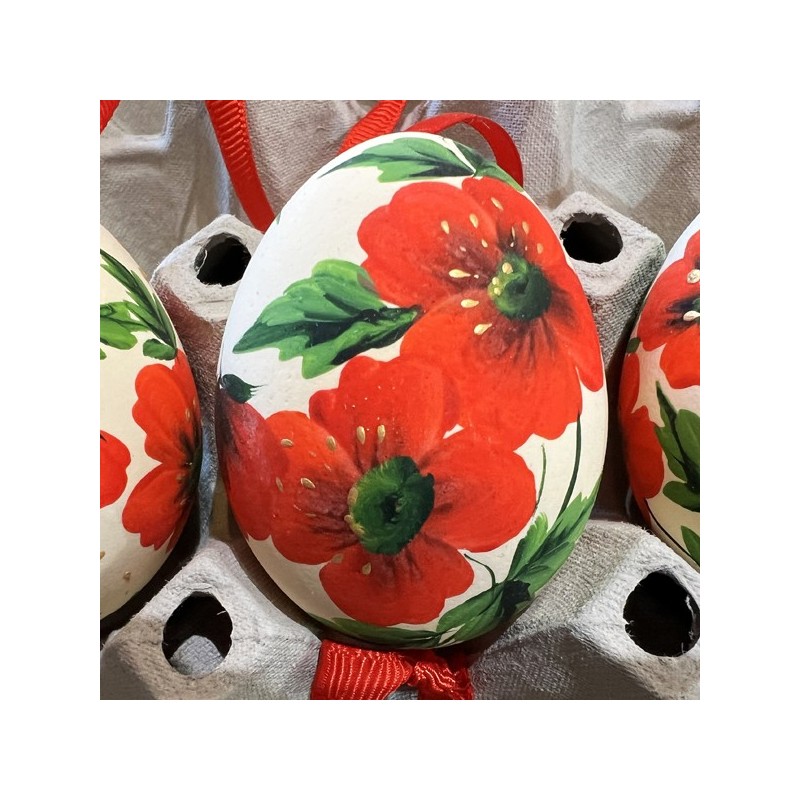 Eggshell Ornament Red Poppies