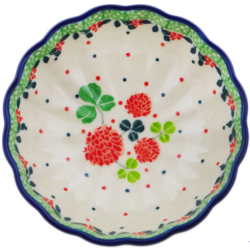 Polish Pottery Scalloped Bowl - 5" - Shamrocks